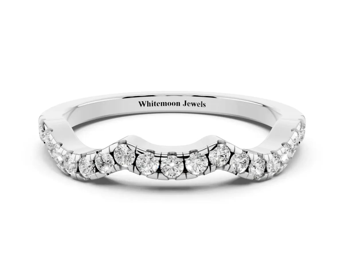 Round Diamond Pavé Curved Wedding Band Silver