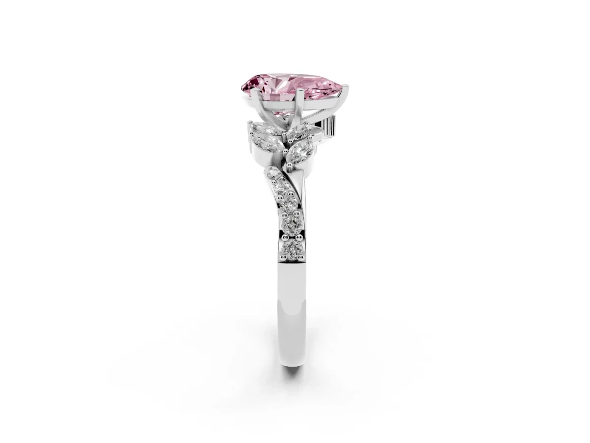 Fancy Pink Pear Cut Solitaire Marquise Twist Band with Six-Prong Setting Silver