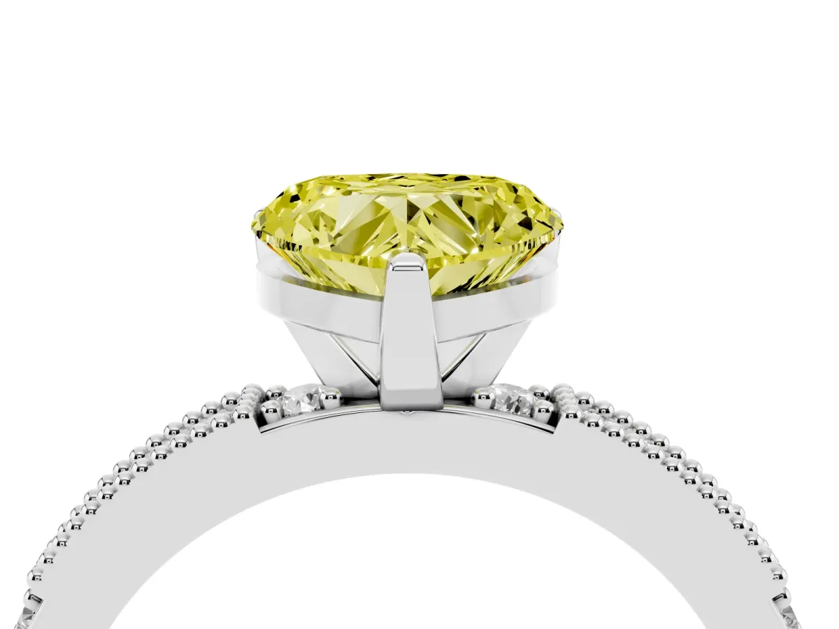 Fancy Yellow Heart Cut Solitaire with Pavé Band and Four-Prong Setting Silver