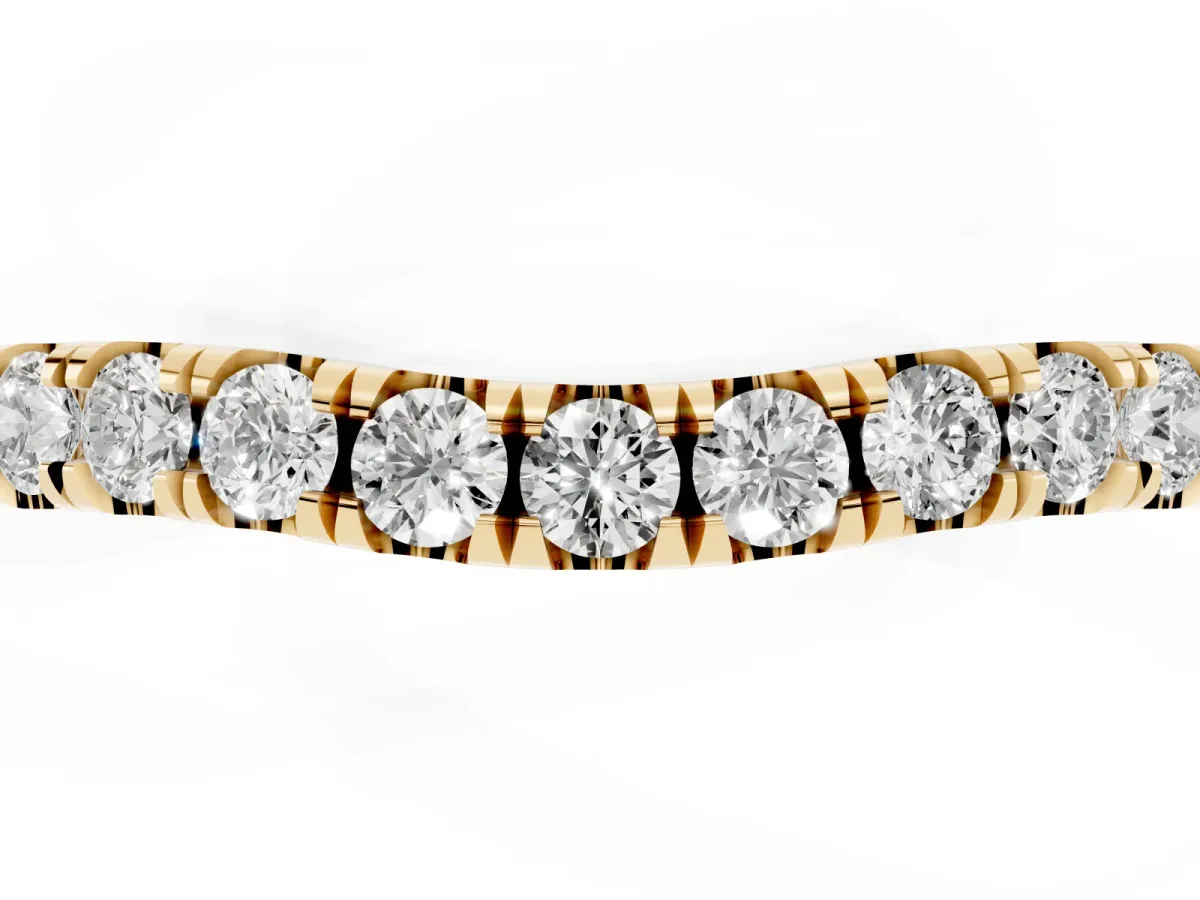 Round Diamond Pavé Curved Eternity Band with Shared Prong Setting Yellow gold