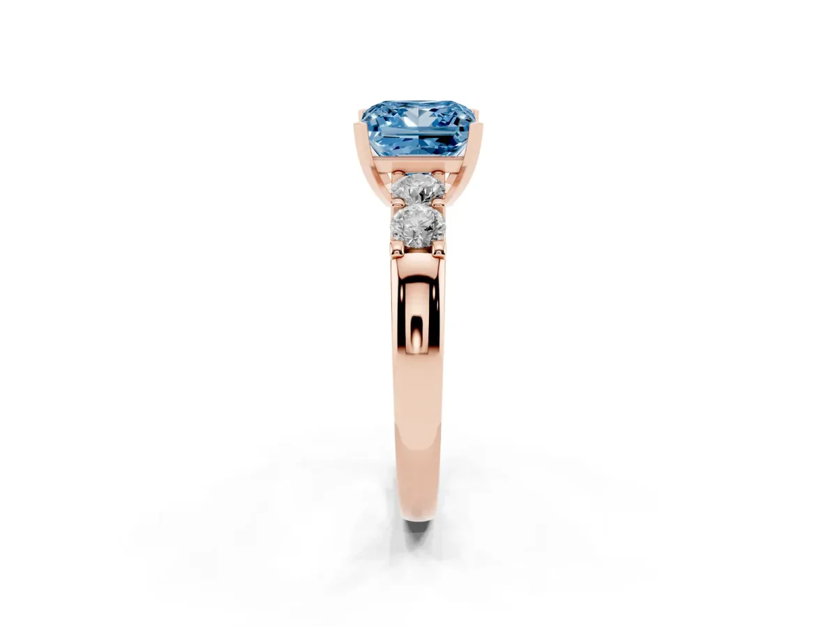 Fancy Blue Princess Cut Brilliant Cut Diamond Five-Stone Prong Set Engagement Ring with Channel Band Rose gold