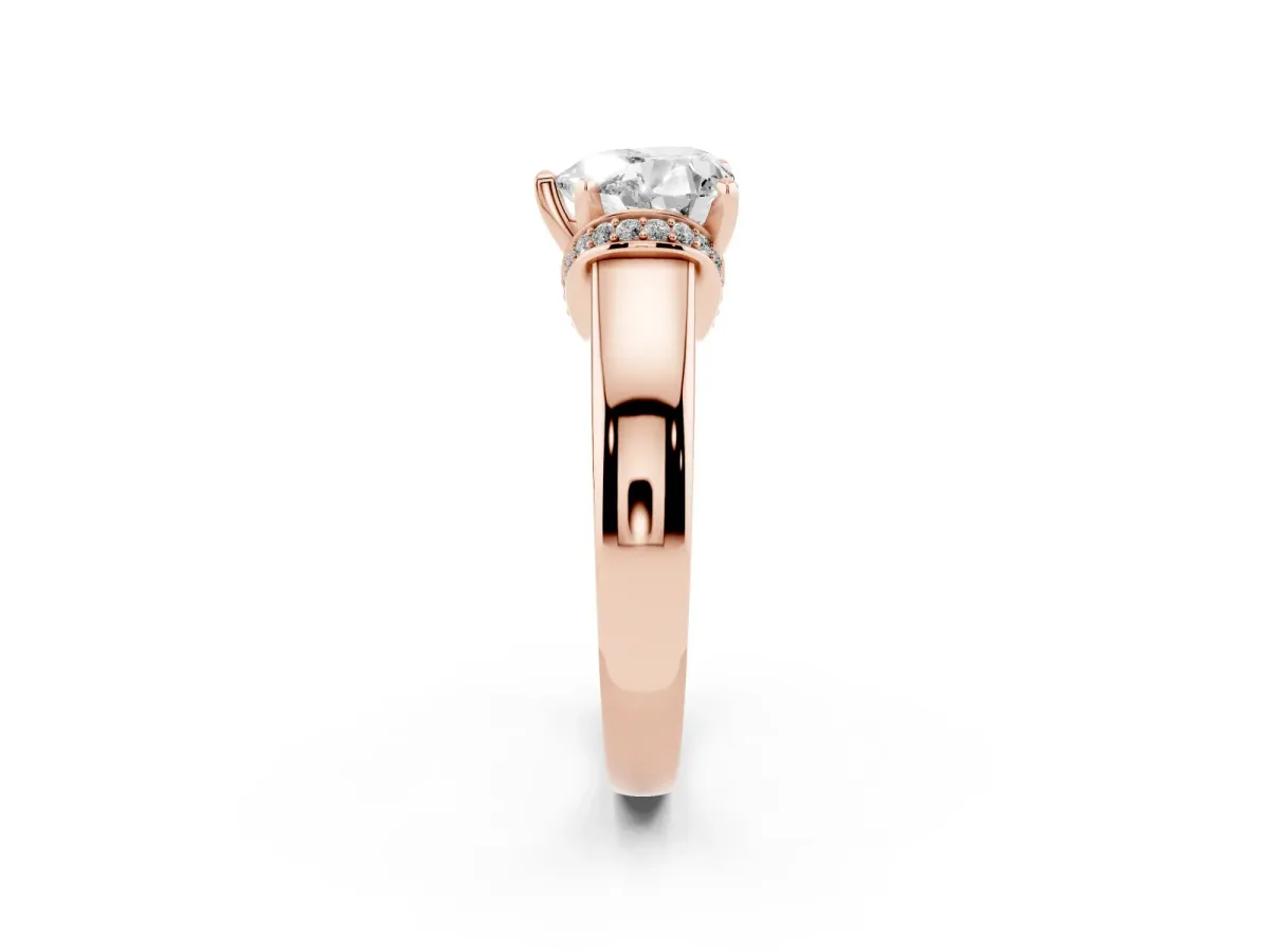 Heart Cut Solitaire Diamond Ring with Pave Band and Six-Prong Setting Rose gold
