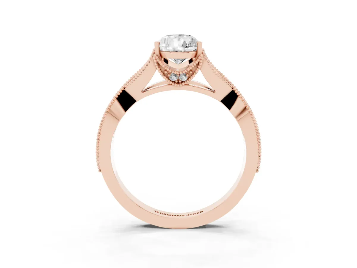 Pear Cut Cut Diamond Twisted Band with Milgrain Pave Setting and Four-Prong Setting Rose gold