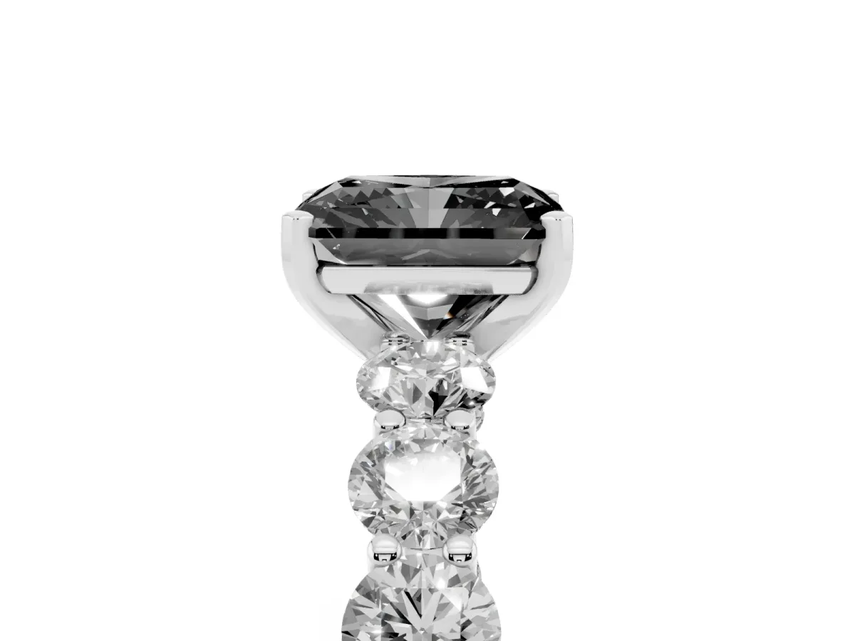 Fancy Black Radiant Cut Diamond Prong Setting with Side Stones on a Pave Band Silver