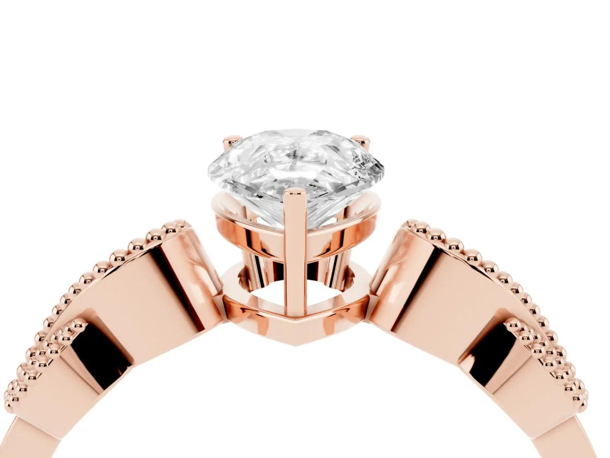 Pear Cut Solitaire Milgrain Leaf Band with Prong Setting Rose gold
