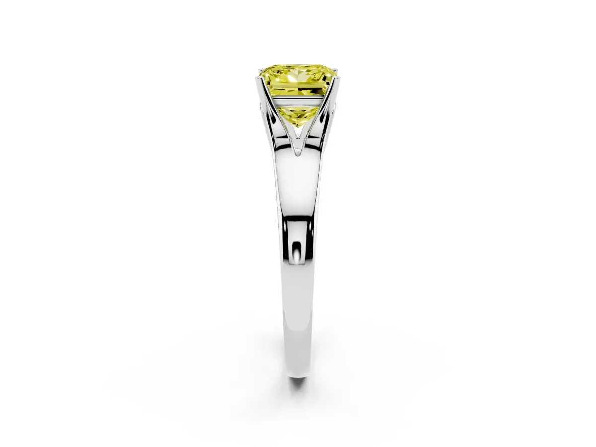 Fancy Yellow Princess Cut Solitaire Diamond Ring with Cathedral Band and Four-Prong Setting Silver