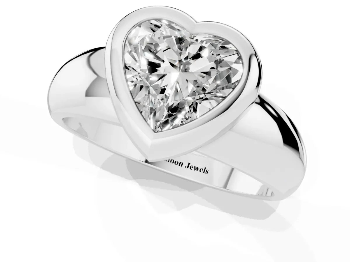 Bezel Set Heart Cut Solitaire Ring with Wide Band Platinum