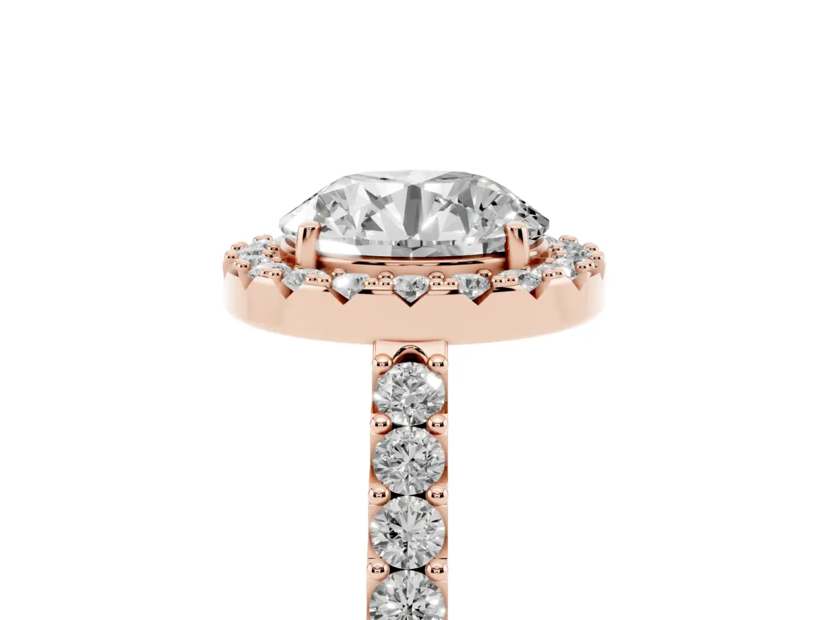 Round Cut Halo Diamond Pavé Solitaire Ring Rose gold