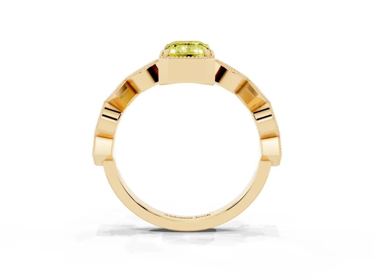 Fancy Yellow Emerald Cut Milgrain Marquise Diamond Twist Band Ring Yellow gold