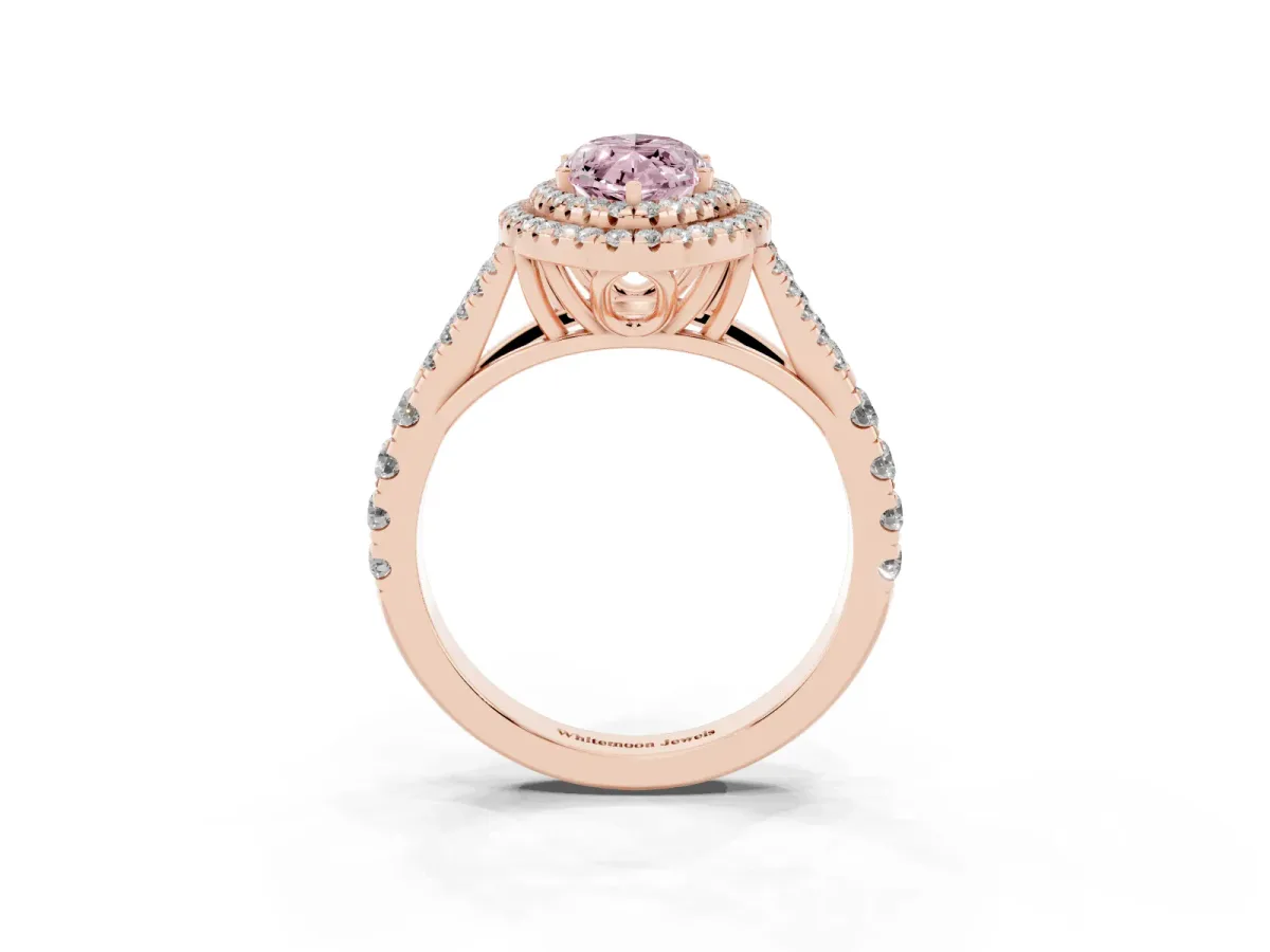 Fancy Pink Marquise Cut Diamond Pavé Split Shank Double Halo Engagement Ring Rose gold