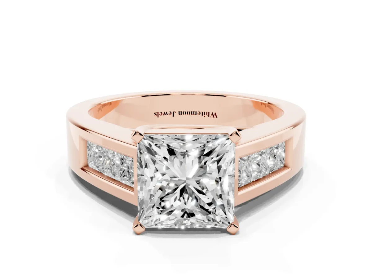 Princess Cut Cut Channel Set Solitaire Ring with Four-Prong Setting Rose gold