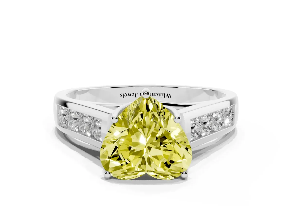 Fancy Yellow Heart Cut Brilliant Channel-Set Solitaire Ring with Four-Prong Setting Silver