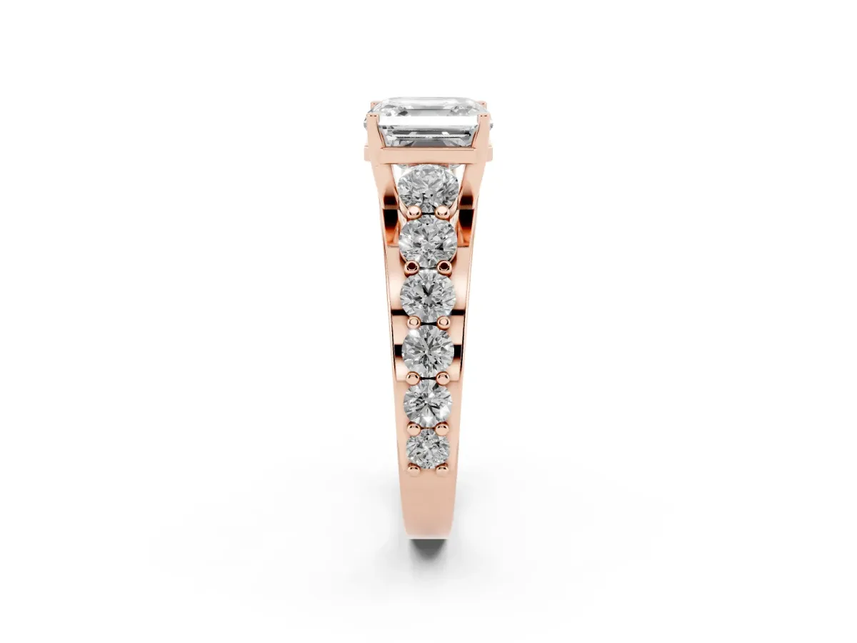 Asscher Cut Diamond Engagement Ring with Pavé Band and Four-Prong Setting Rose gold