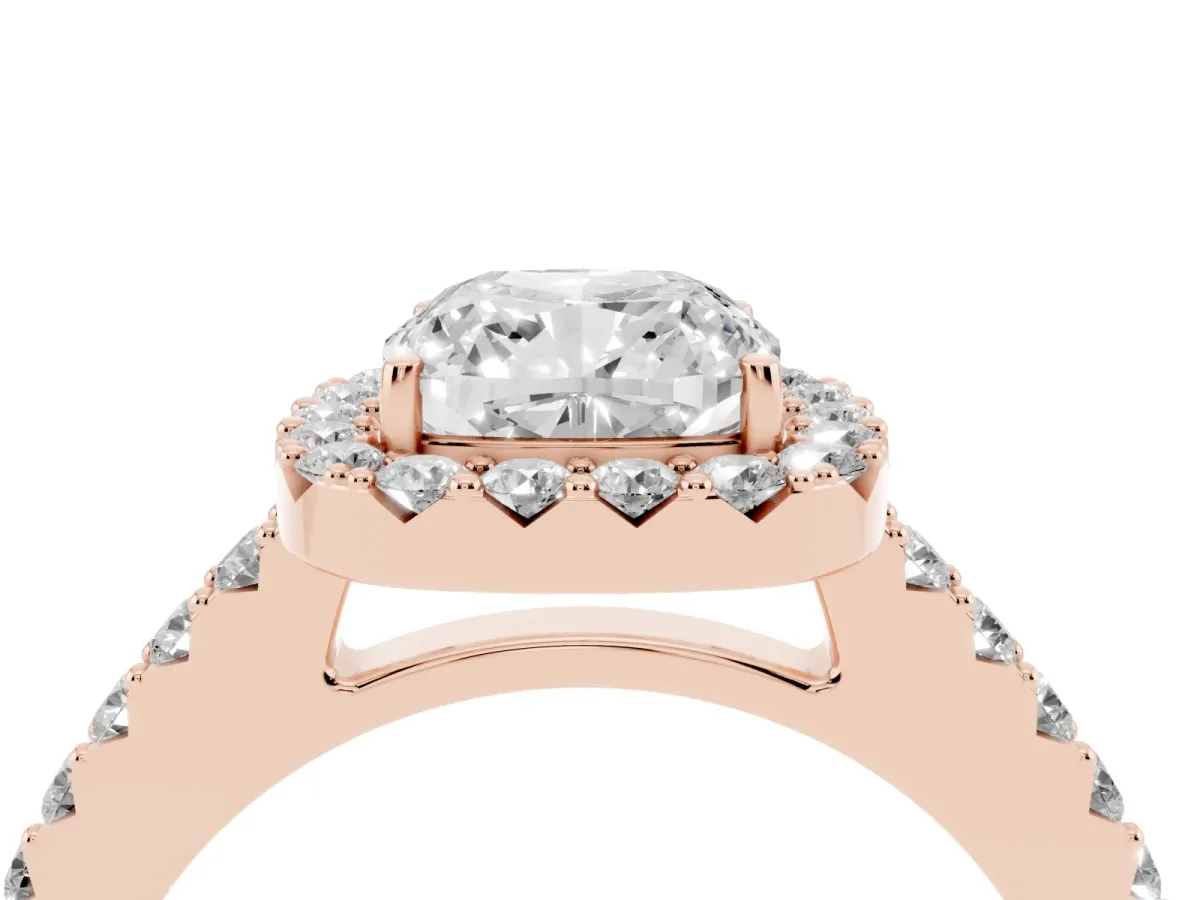 Cushion Cut Halo Diamond Pavé Solitaire Ring Rose gold