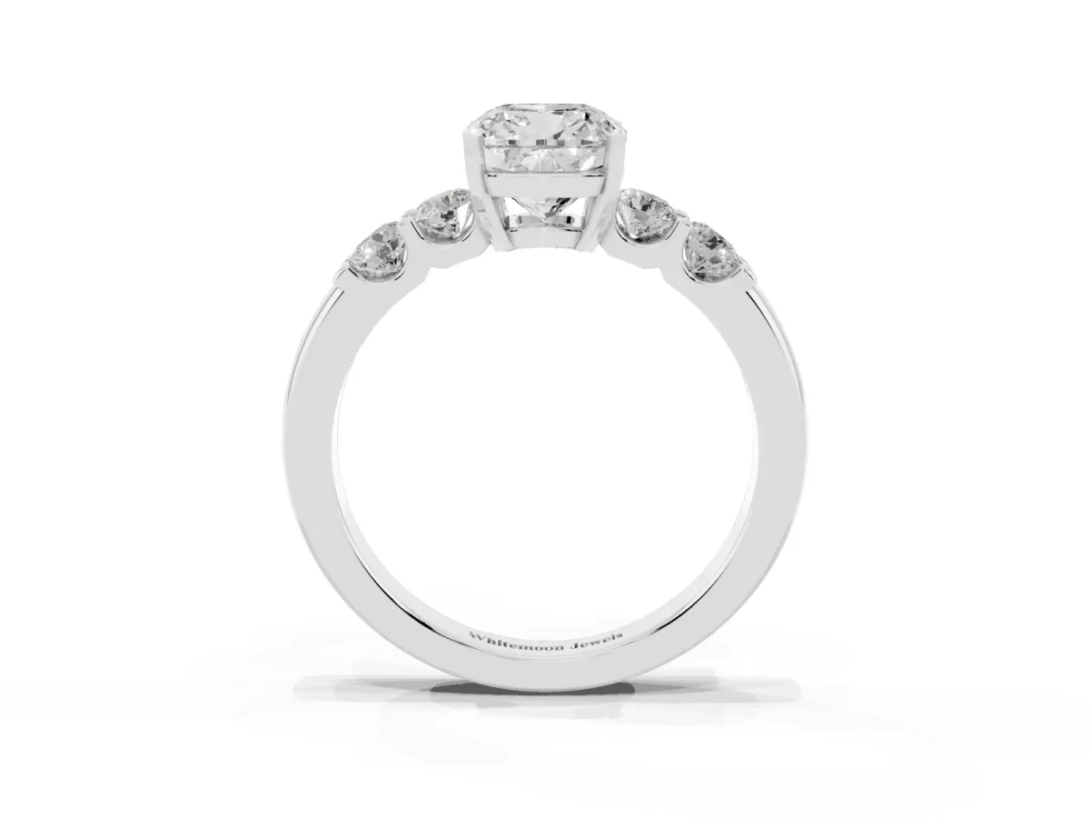 Cushion Cut Brilliant Cut Diamond Five-Stone Prong Set Engagement Ring with Channel Band Silver