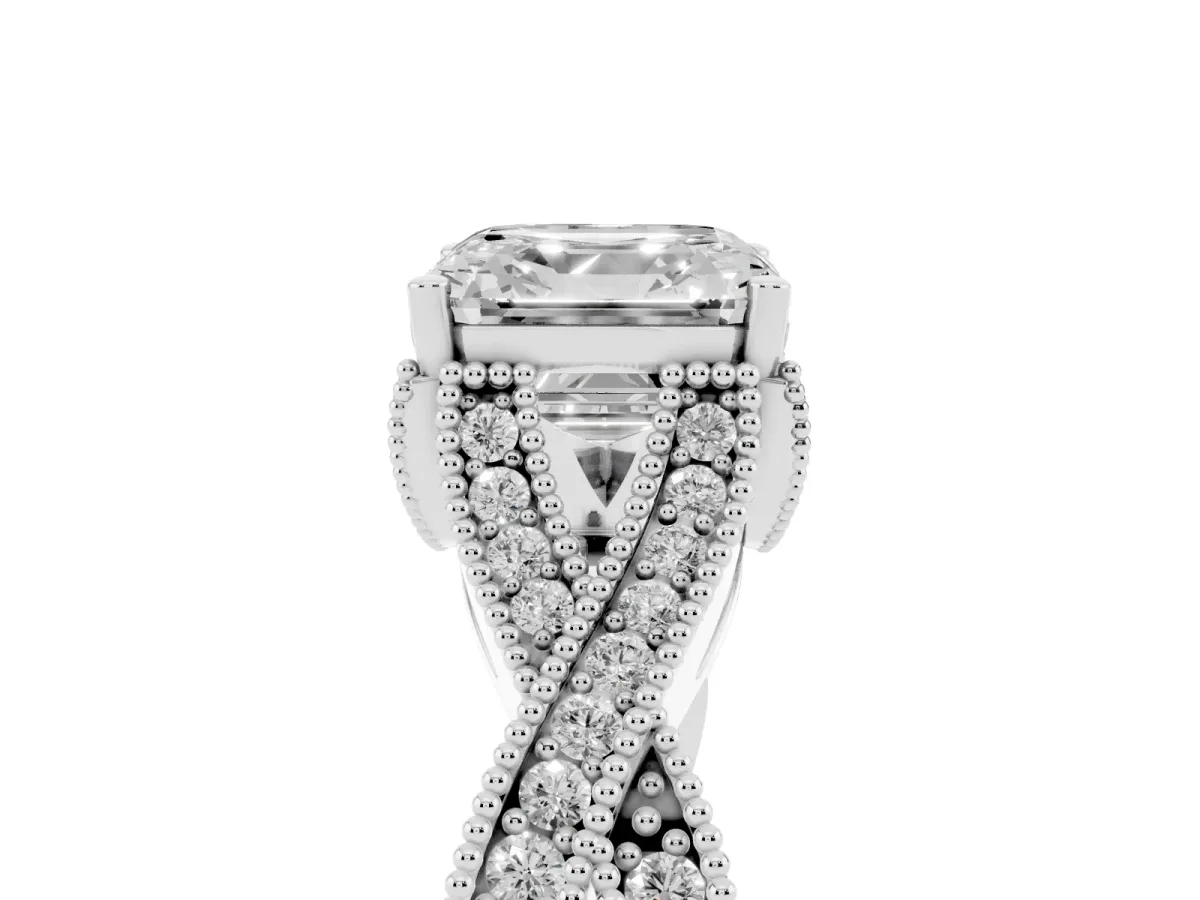 Asscher Cut Cut Diamond Twisted Band with Milgrain Pave Setting and Four-Prong Setting Silver