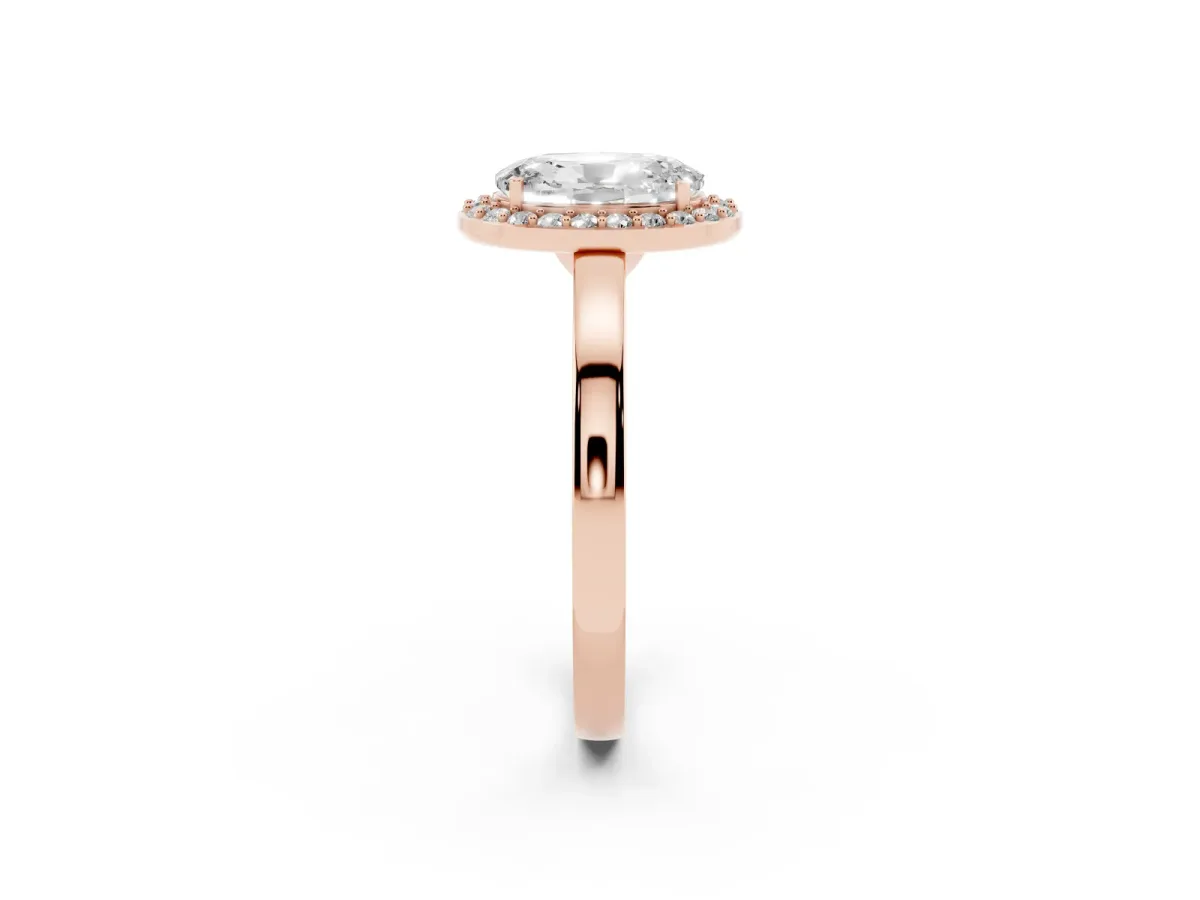 Oval Cut Halo Diamond Ring with Solitaire Band and Prong Setting Rose gold