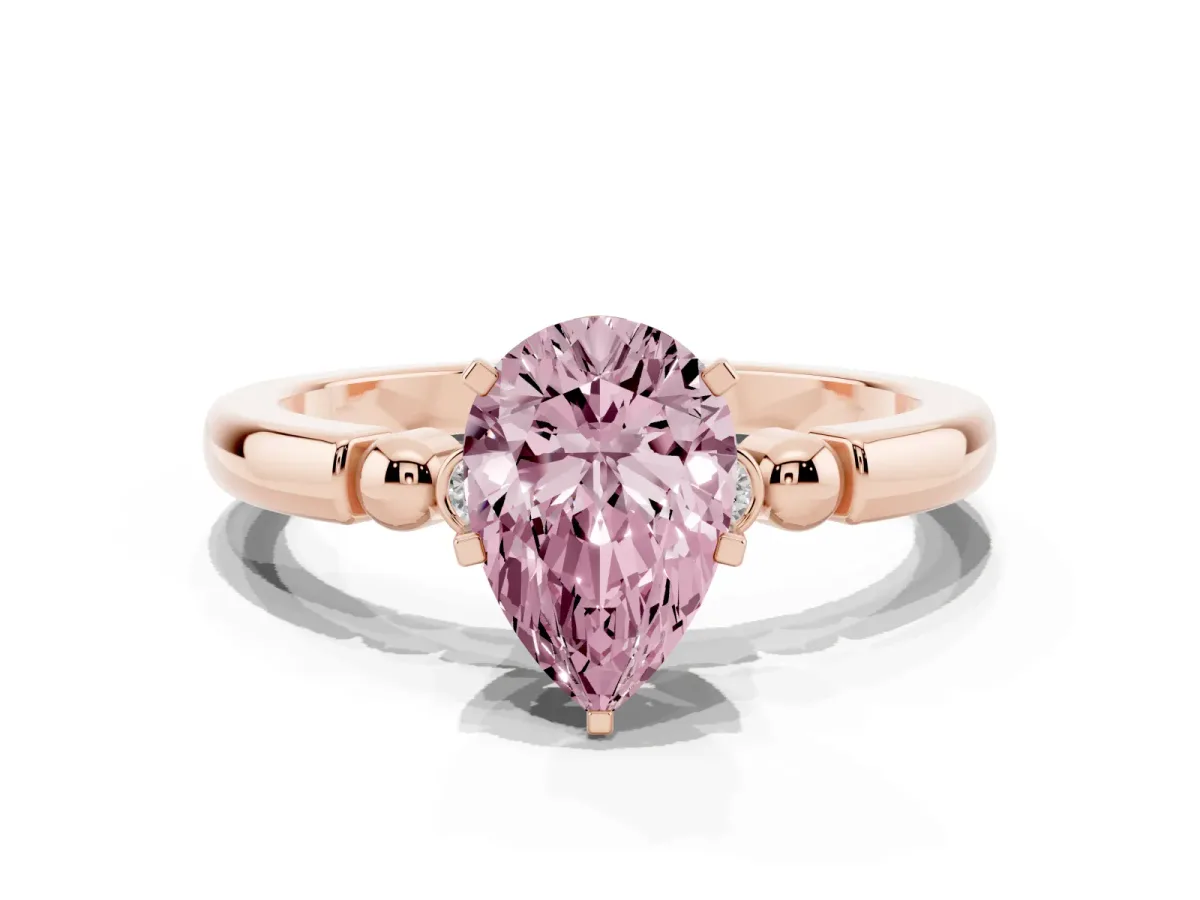 Fancy Pink Pear Cut Solitaire Beaded Band with Four-Prong Setting Rose gold
