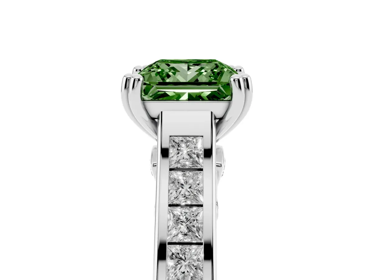 Fancy Green Princess Cut Cut Channel Set Solitaire Engagement Ring with Prong Setting Platinum