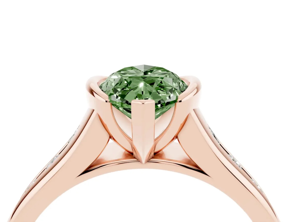 Fancy Green Marquise Cut Solitaire Bezel-Set Diamond Ring with Channel-Set Band Rose gold