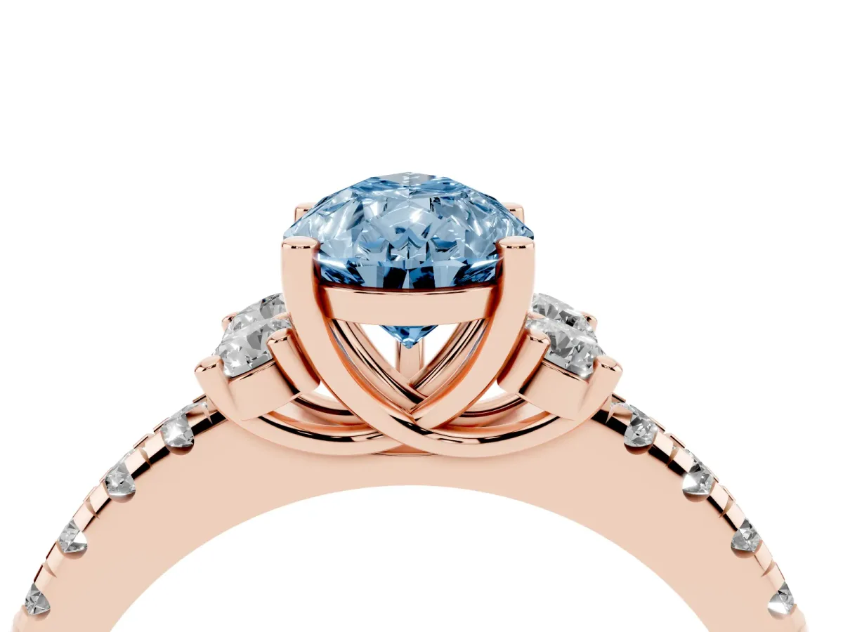 Fancy Blue Pear Cut Diamond Three-Stone Pave Band with Four-Prong Setting Rose gold