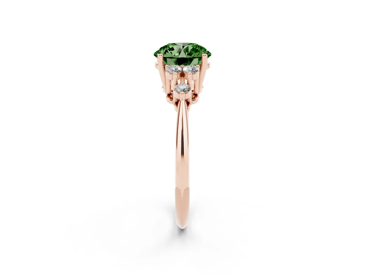 Fancy Green Round Cut Cut Diamond Cluster Ring with Solitaire Band and Four-Prong Setting Rose gold