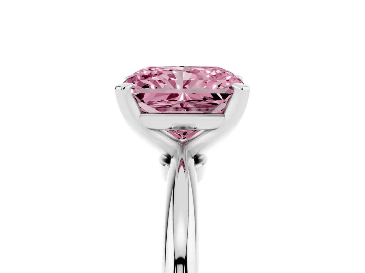 Fancy Pink Radiant Cut Diamond Solitaire Ring with Prong Setting and Classic Band Silver