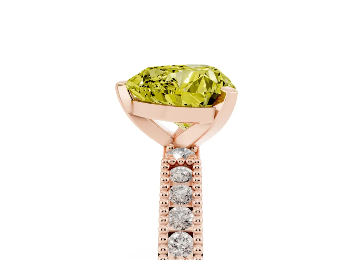 Fancy Yellow Heart Cut Solitaire with Pavé Band and Four-Prong Setting Rose gold