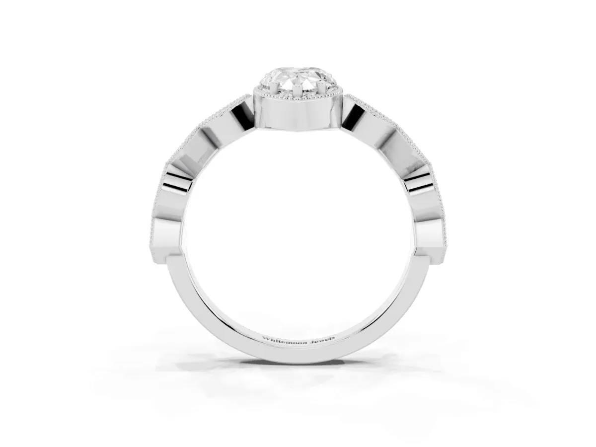 Pear Cut Milgrain Marquise Diamond Twist Band Ring Silver