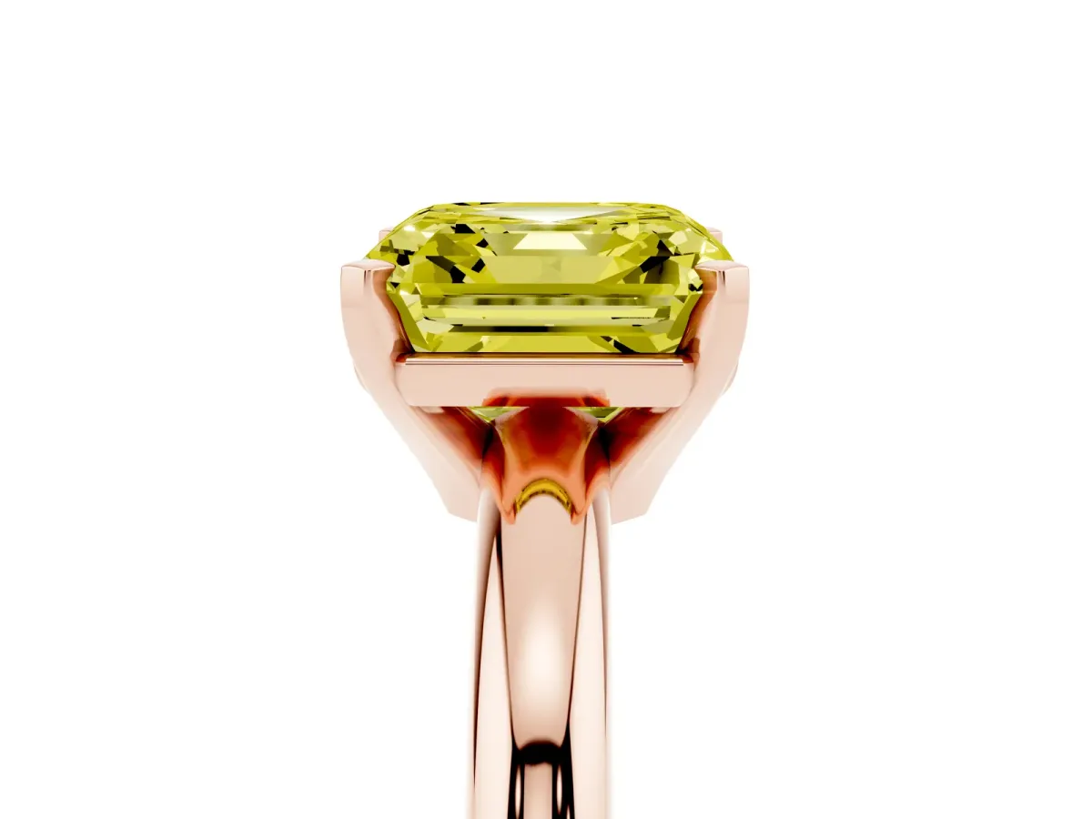 Fancy Yellow Asscher Cut Diamond Solitaire Engagement Ring with Round Band and Four-Prong Setting Rose gold