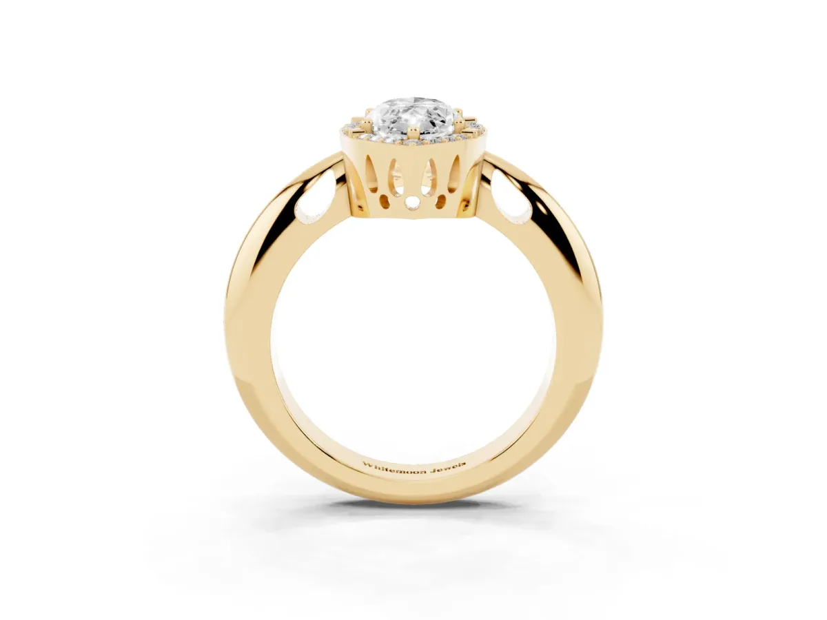 Marquise Cut Cut Diamond Halo Engagement Ring with Split Shank and Four-Prong Setting Yellow gold