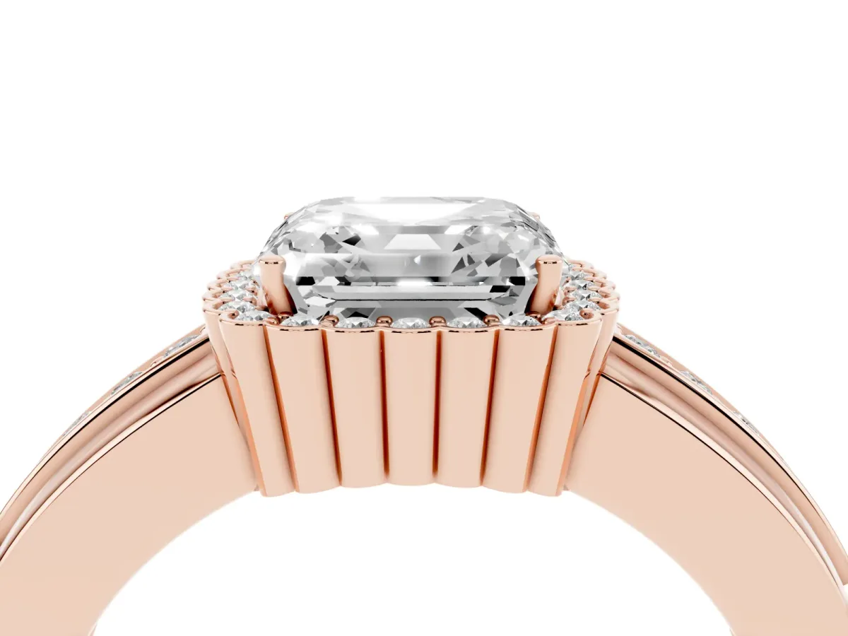 Asscher Cut Cut Halo Pave Band Four-Prong Ring Rose gold