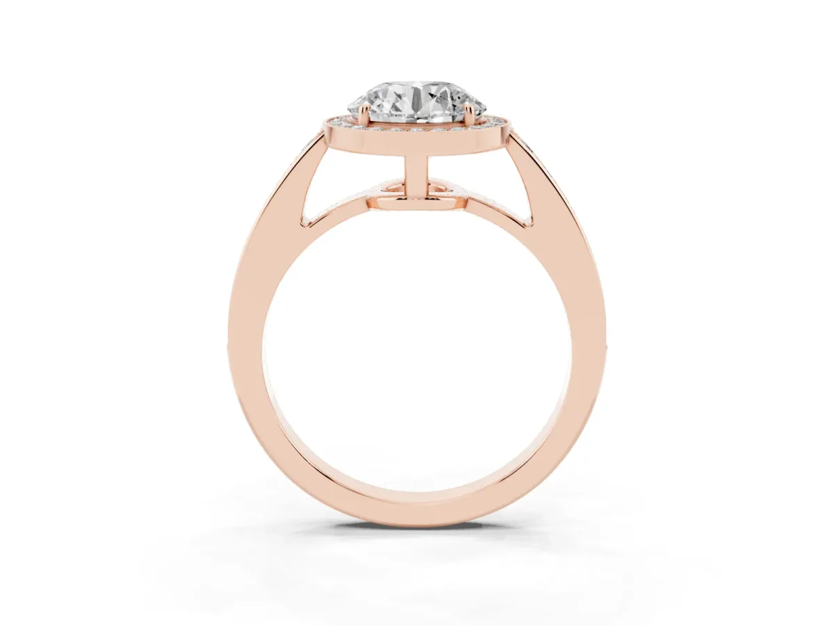 Round Cut Halo Pavé Diamond Engagement Ring with Bezel Setting Rose gold