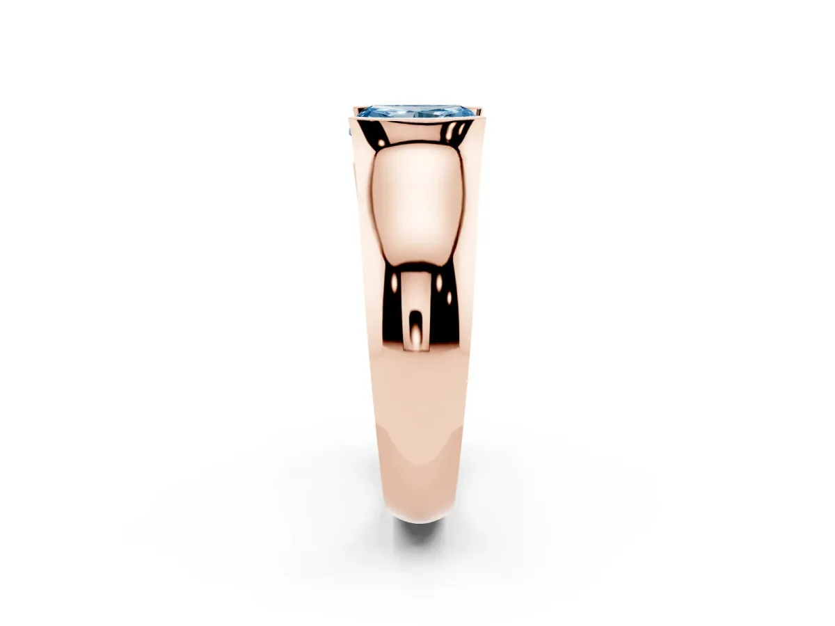 Fancy Blue Radiant Cut Solitaire Bezel Set Diamond Ring with Wide Band Rose gold