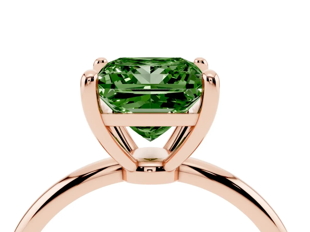 Fancy Green Princess Cut Solitaire Diamond Ring with 4-Prong Setting on a Classic Band Rose gold