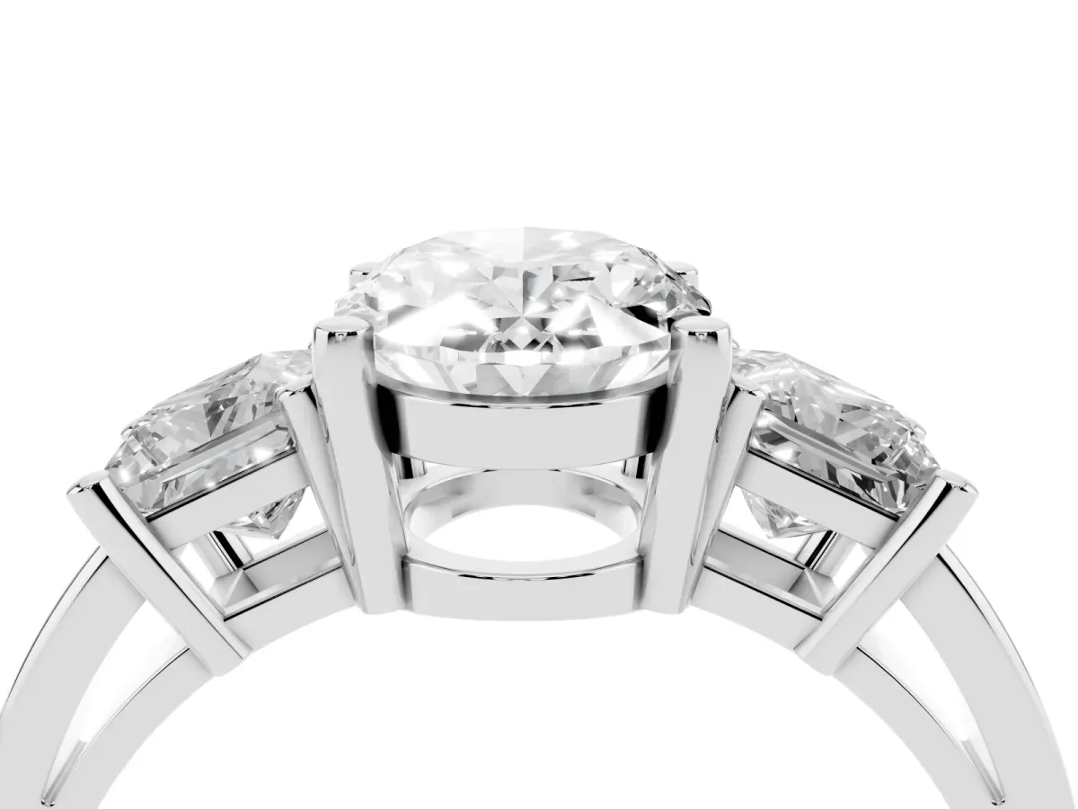 Three-Stone Oval Cut Cut Solitaire Ring with Prong Setting Silver