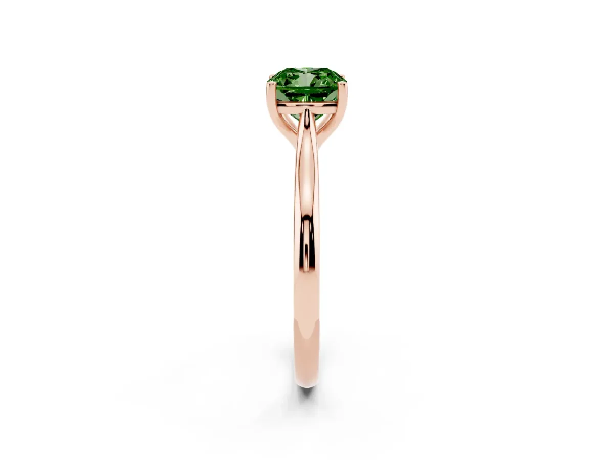 Fancy Green Cushion Cut Cut Solitaire Ring with Cathedral Band and Four-Prong Setting Rose gold