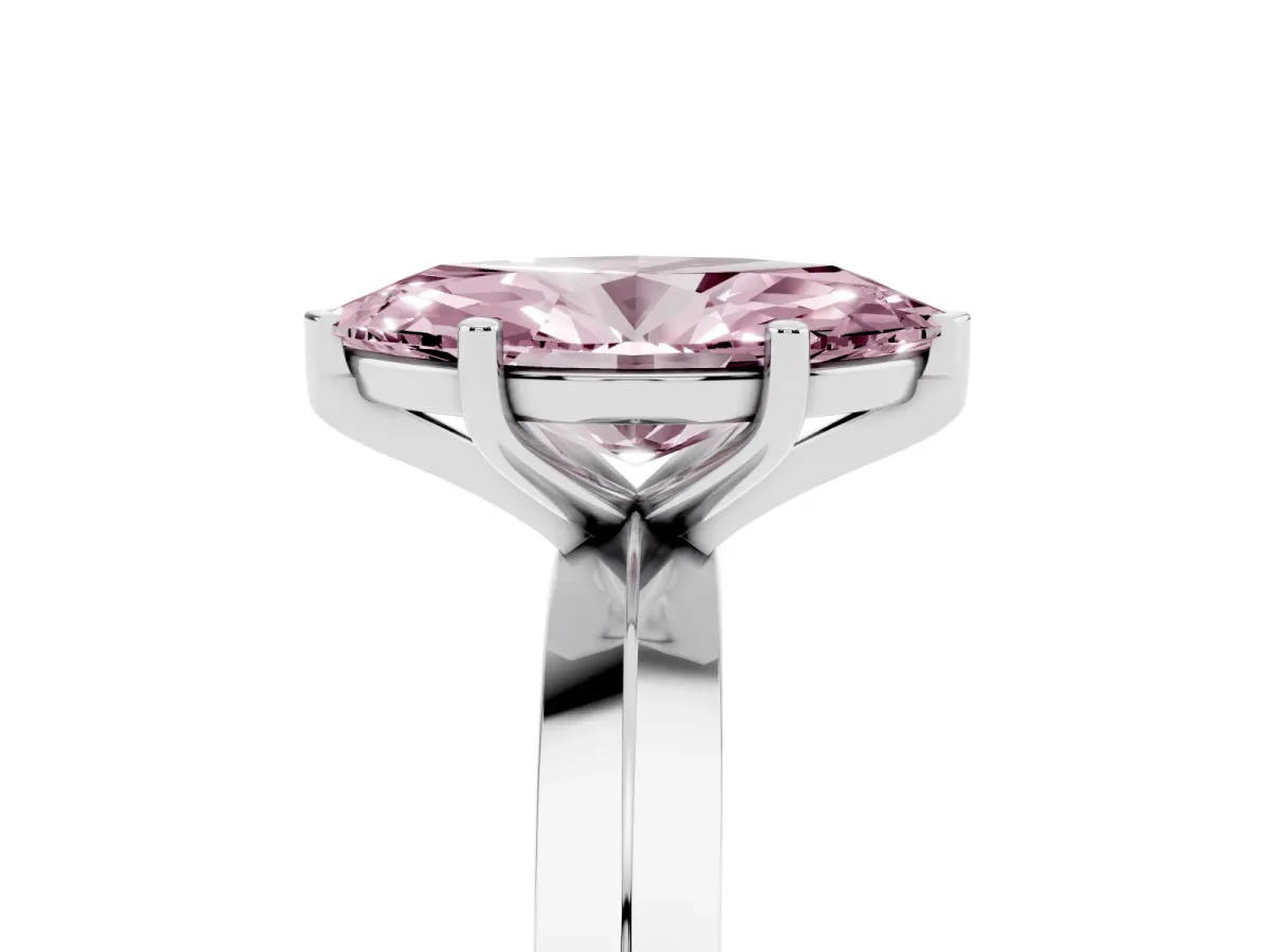 Fancy Pink Marquise Cut Cut Solitaire Engagement Ring with Flat Band and Four-Prong Setting White gold