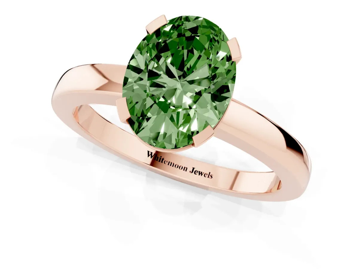 Fancy Green Oval Cut Cut Solitaire Ring with Four-Prong Setting and Classic Band Rose gold