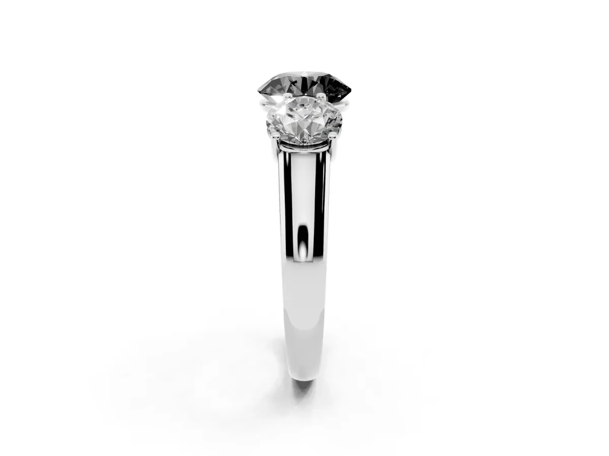 Fancy Black Round Cut Three-Stone Diamond Ring with Prong Setting on a Classic Band Platinum