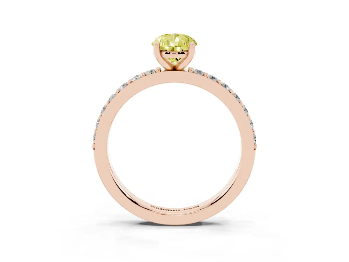 Fancy Yellow Pear Cut Cut Diamond Solitaire with Pave Band and Four-Prong Setting Rose gold