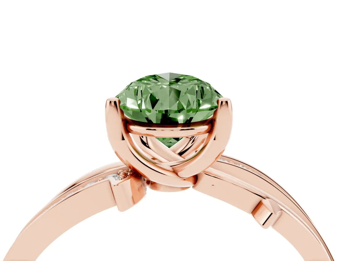 Fancy Green Pear Cut Solitaire Twist Band with Pavé Accents and Four-Prong Setting Rose gold