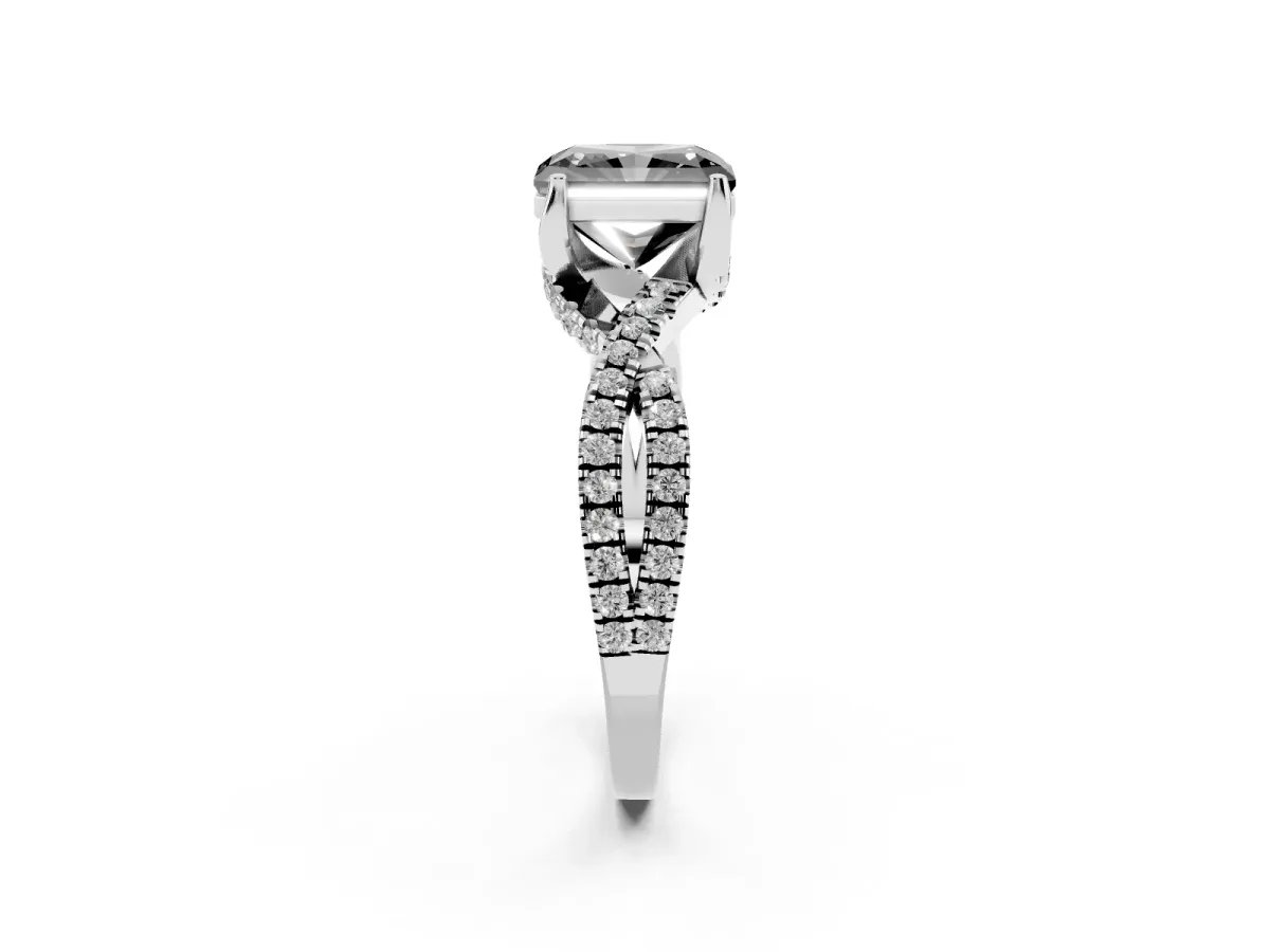 Fancy Black Radiant Cut Solitaire Twist Pave Diamond Engagement Ring with Prong Setting Silver
