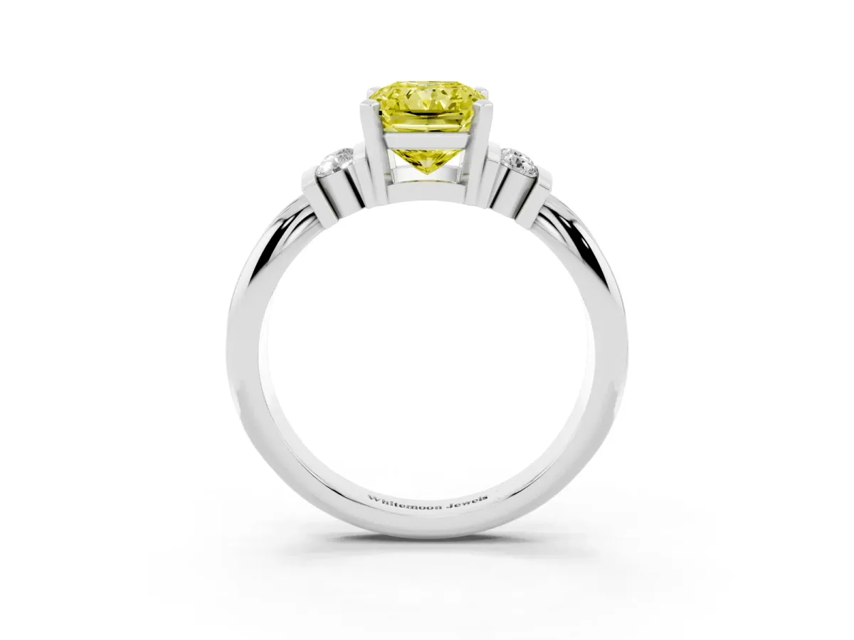 Fancy Yellow Radiant Cut Cut Three-Stone Channel Set Ring with Bar Prongs Silver