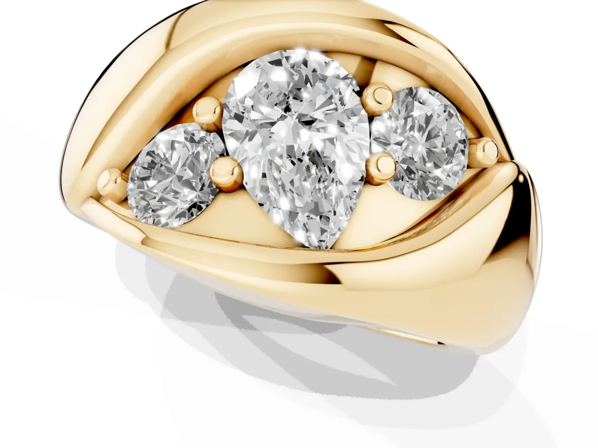 Channel Set Pear Cut Diamond Crossover Band Yellow gold