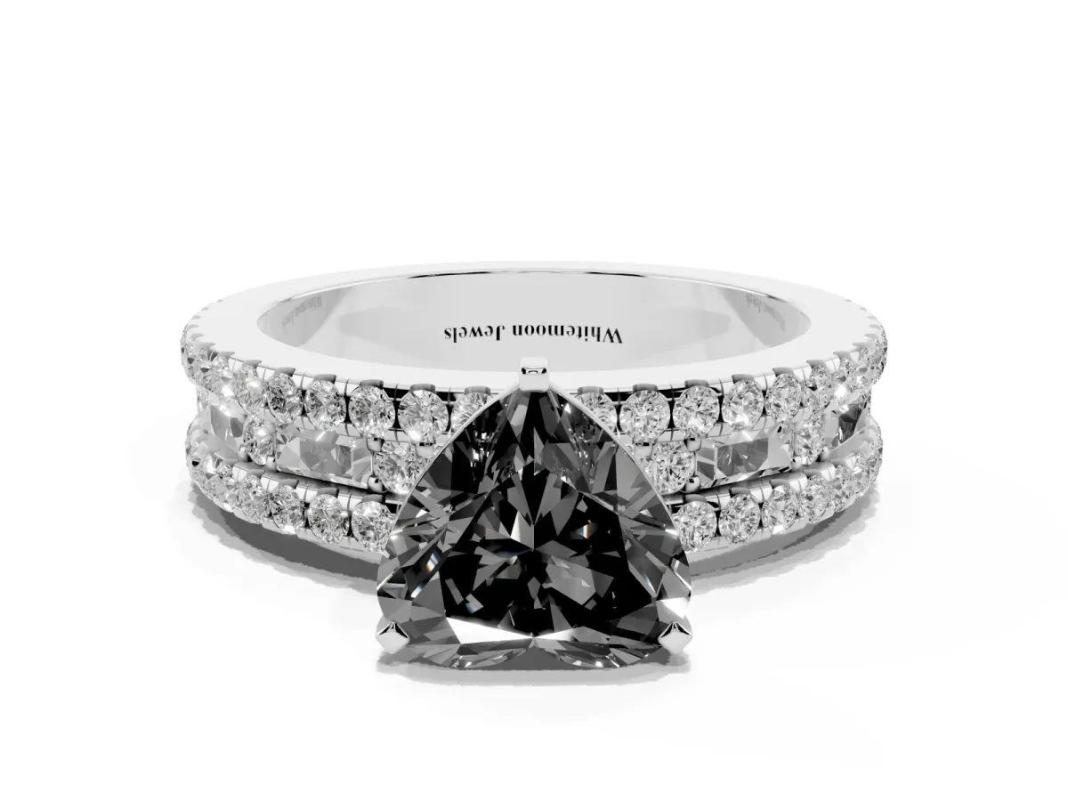 Fancy Black Heart Cut Diamond Solitaire Ring with Pavé and Channel Set Band Silver