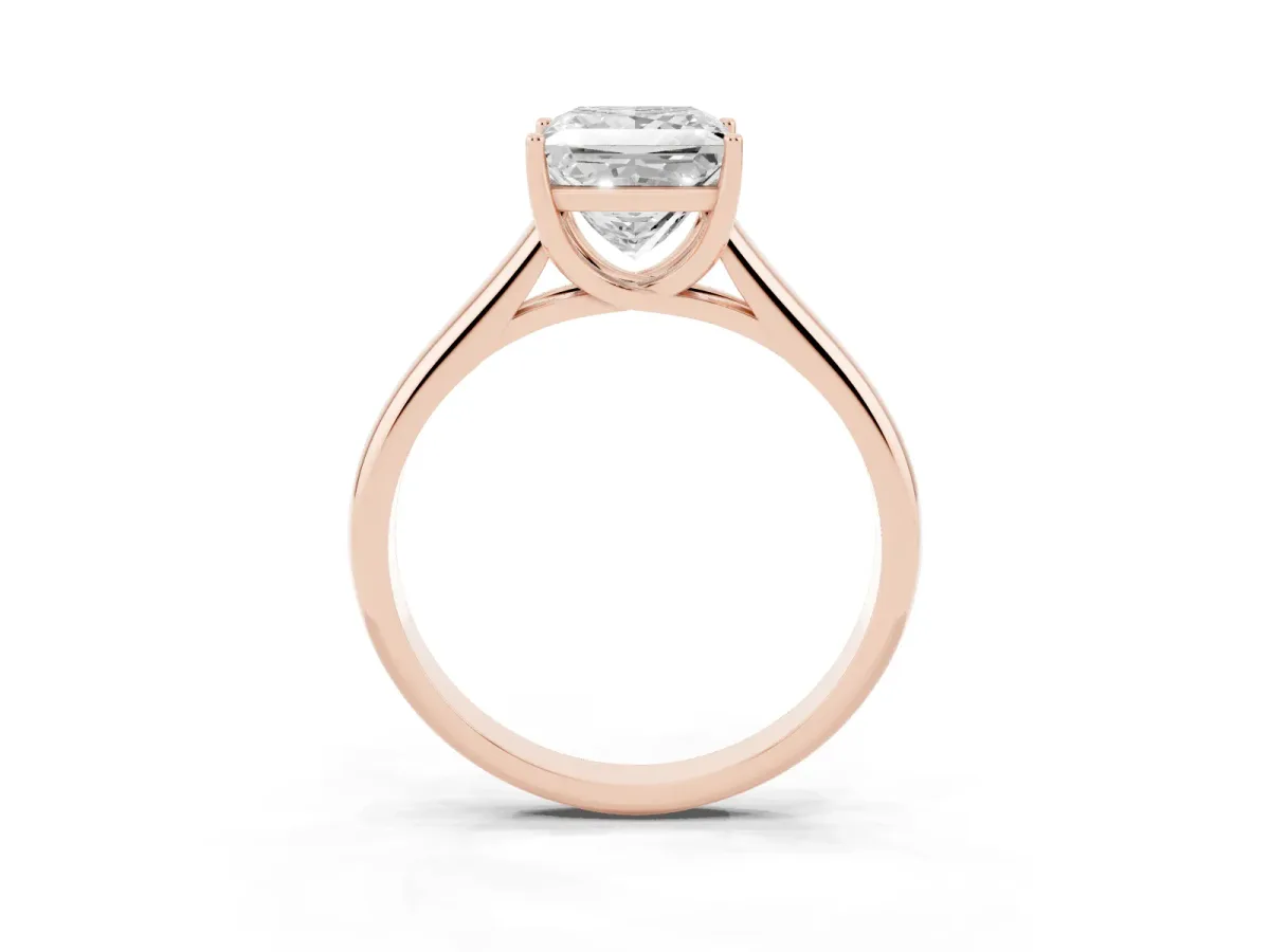 Princess Cut Solitaire Engagement Ring with Tapered Band and Four-Prong Setting Rose gold