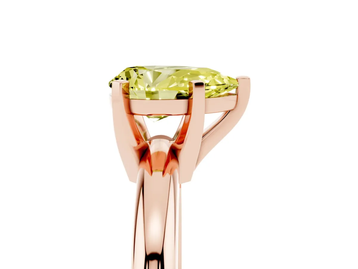 Fancy Yellow Pear Cut Diamond Solitaire Engagement Ring with Round Band and Four-Prong Setting Rose gold