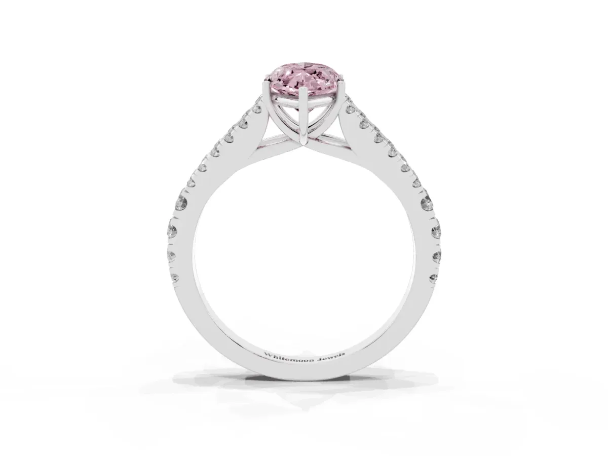 Fancy Pink Marquise Cut Diamond Split Shank Pavé Engagement Ring with Four-Prong Setting Platinum