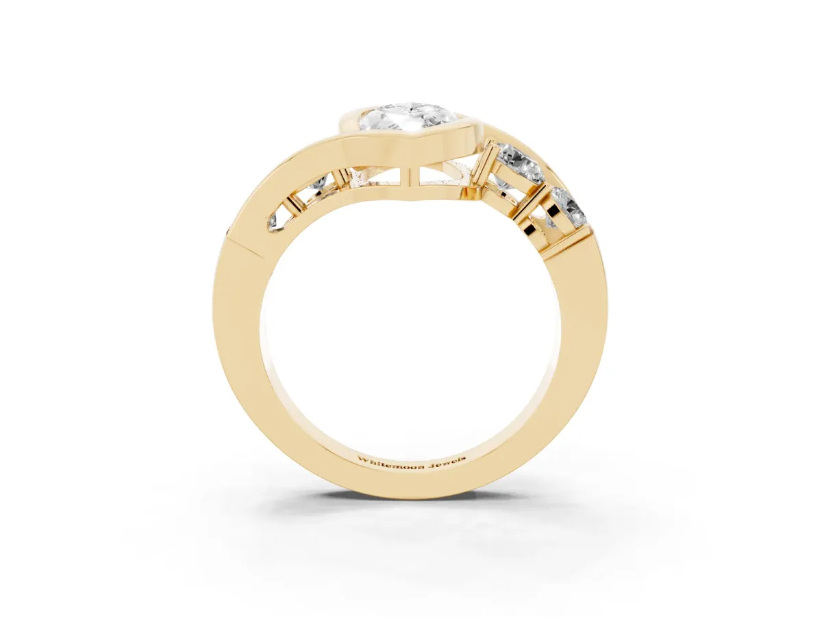 Bezel Set Marquise Cut Diamond Bypass Ring with Round Accents Yellow gold